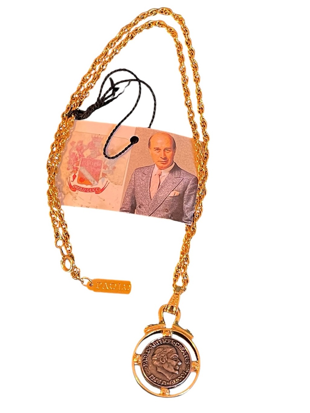 Vintage Paolo Gucci Reversible Medallion Coin & Faux Pearl Pendant Necklace NWT